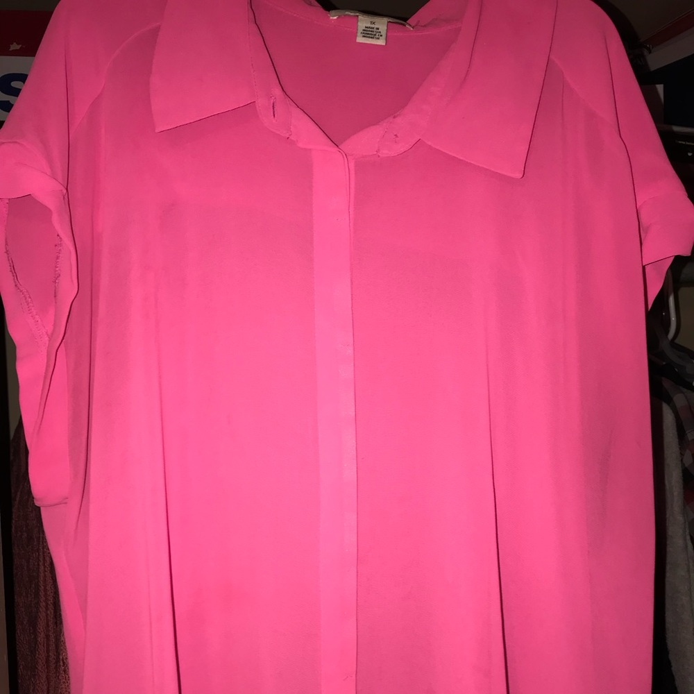 Hot Pink Sheer button-up blouse